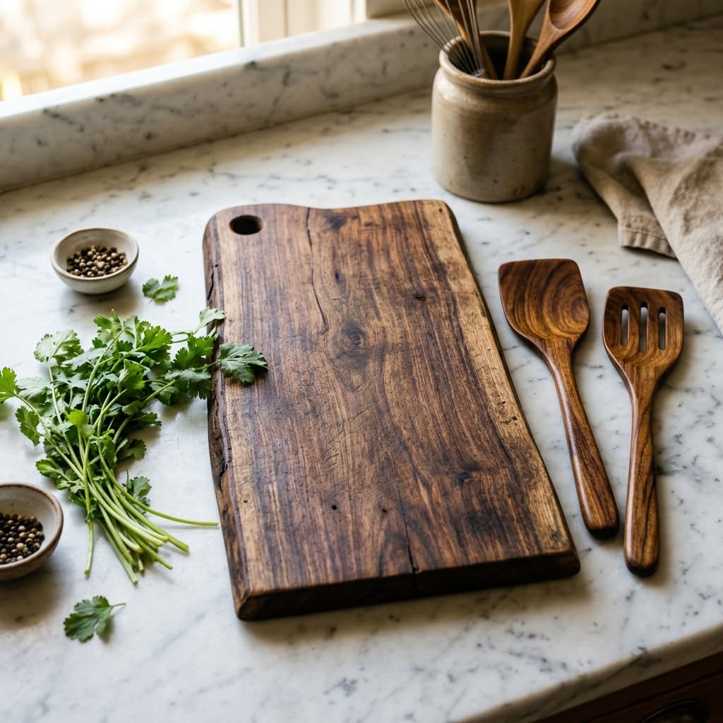 Organic Neem Wood Cutting Board & Spatula Set